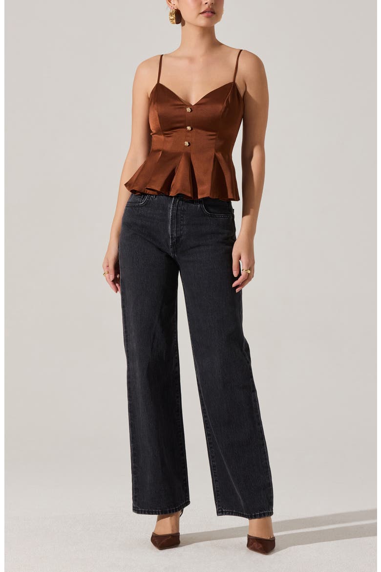 Paislee Satin Peplum Top, Alternate, color, BROWN