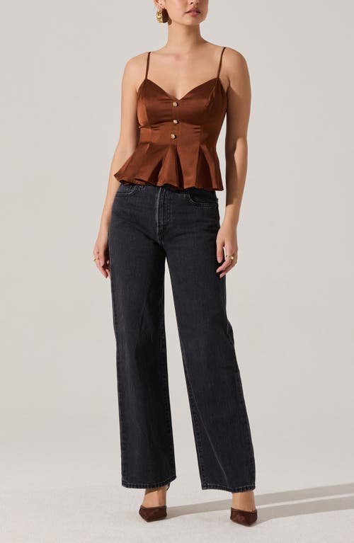 Astr The Label Paislee Satin Peplum Top In Brown