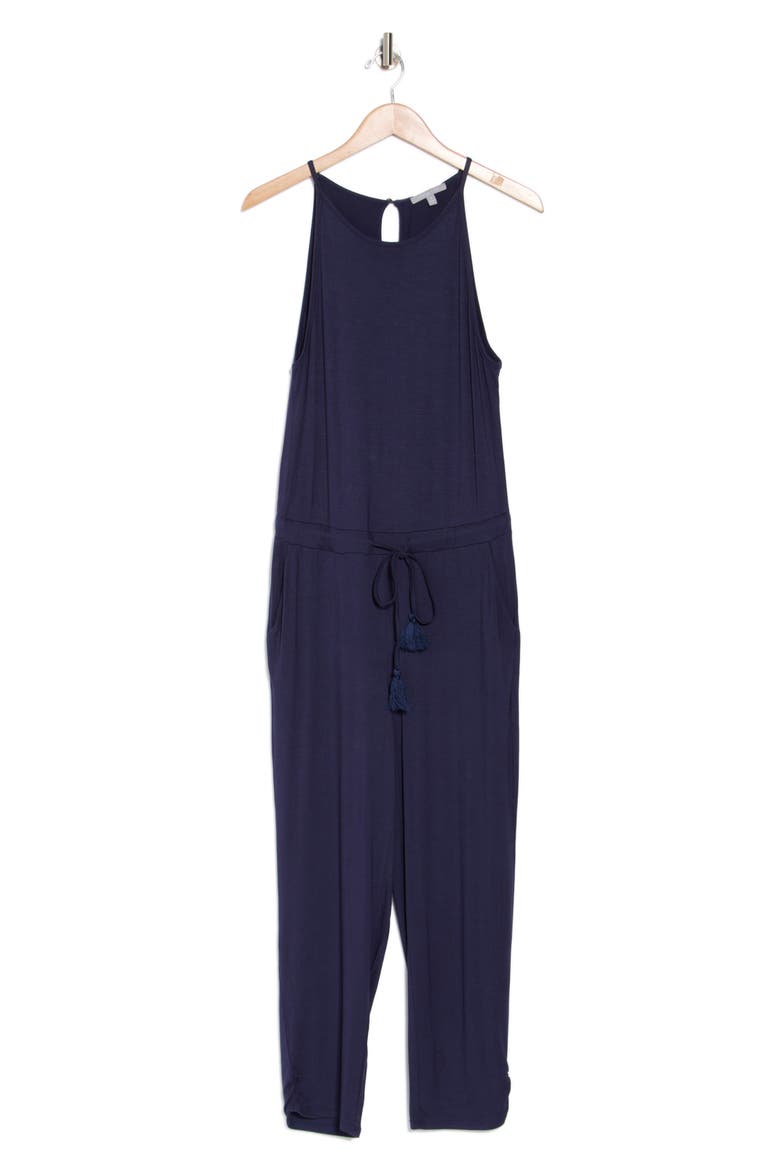 Linda Ruched Straight Leg Jumpsuit, Alternate, color, PEACOAT NAVY
