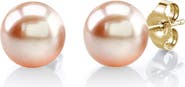 The Pearl Source 7mm Peach Freshwater Round Pearl Stud Earrings