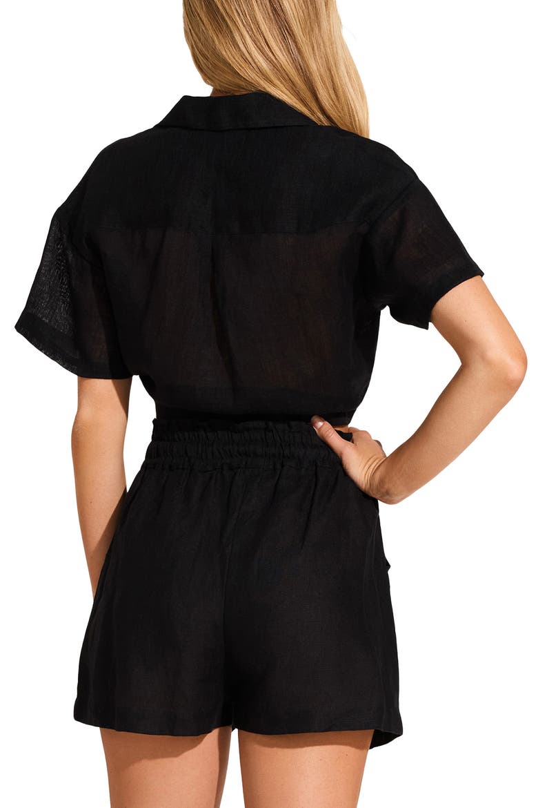 Avery Linen Cover-Up Shorts, Alternate, color, BLACK
