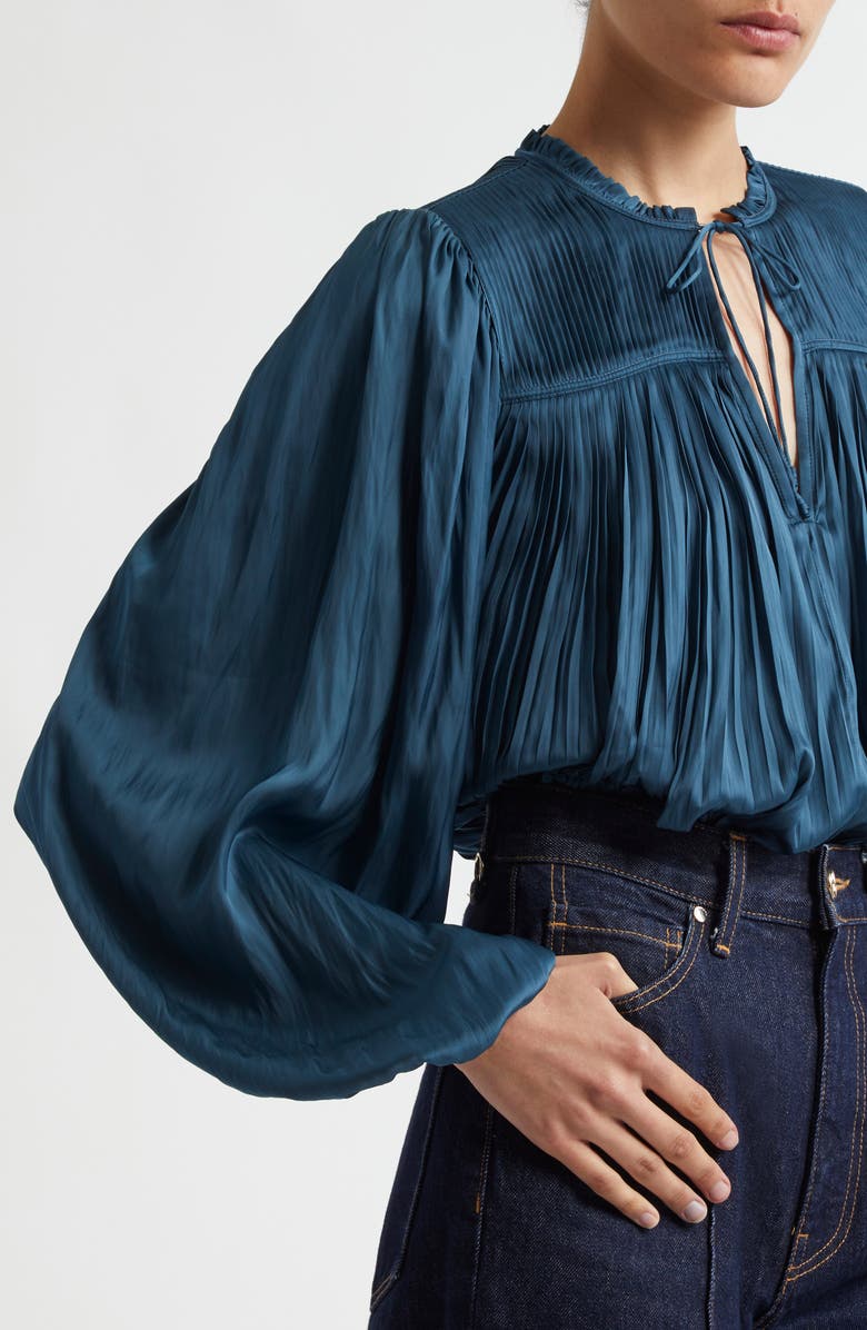 Ulla Johnson Freja Pleated Satin Top, Alternate, color, 