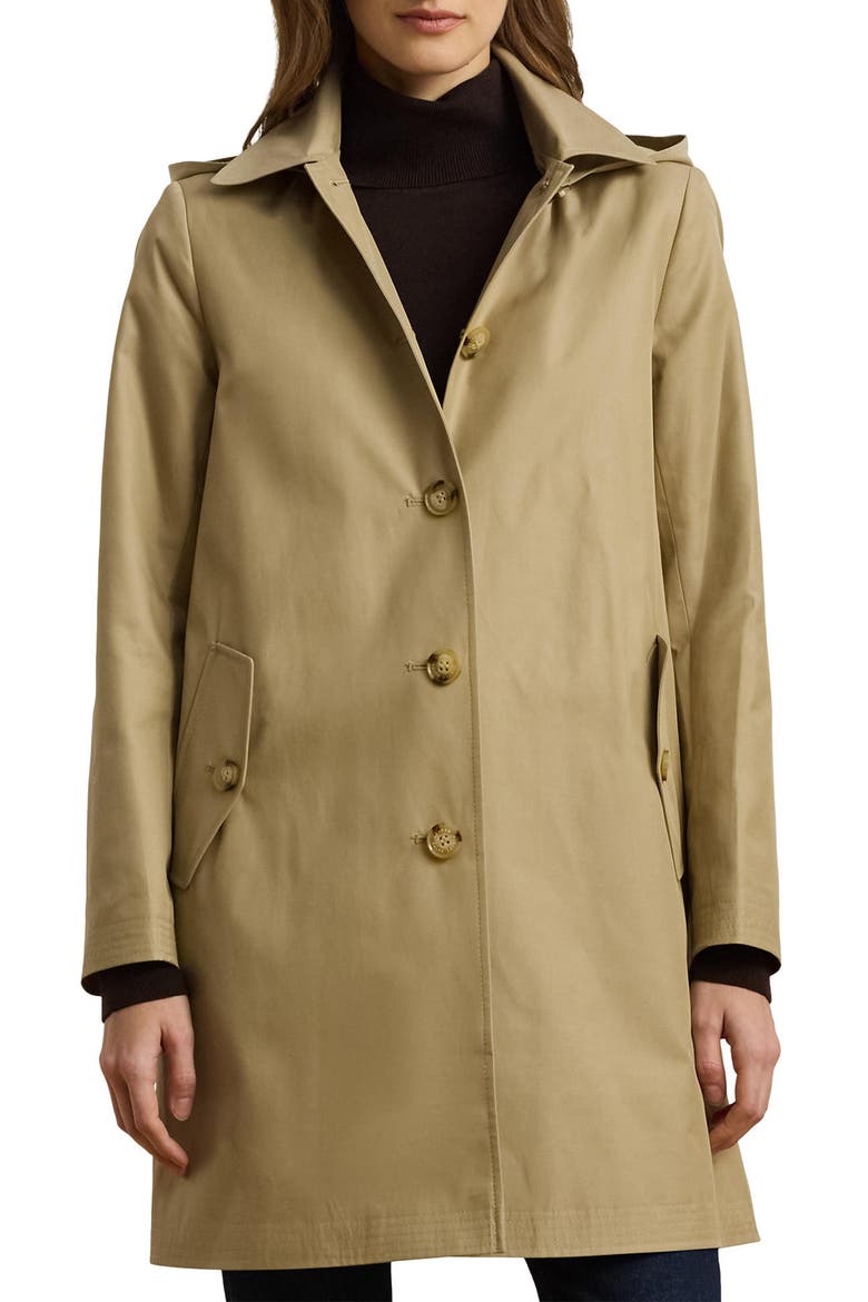 Balmacaan Hooded Raincoat, Main, color, BIRCH TAN