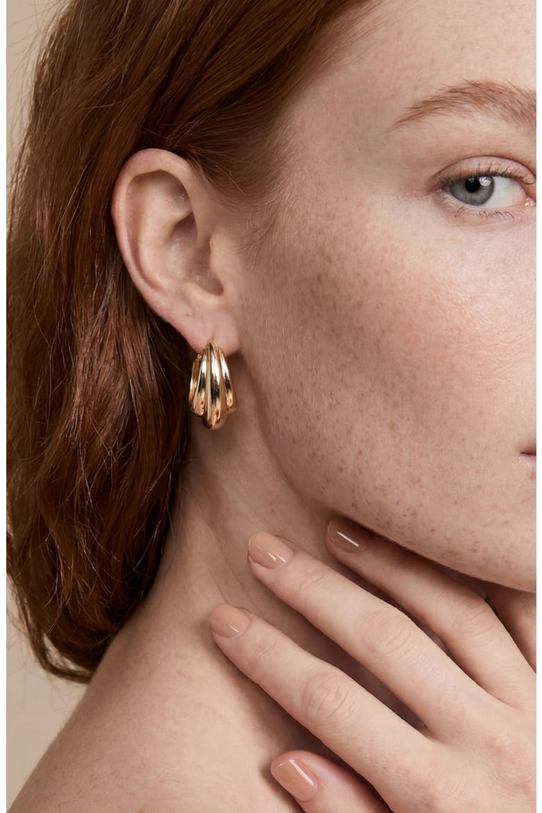 Modern Ridge Huggie Hoop Earrings, Alternate, color, GOLD