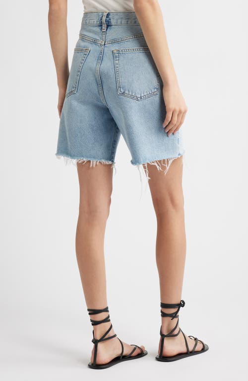 Shop Frame The Timeless Raw Hem Denim Bermuda Shorts In Tricky