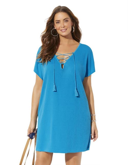 Swimsuits For All Esme Lace Up Cover Up Dress In Blue