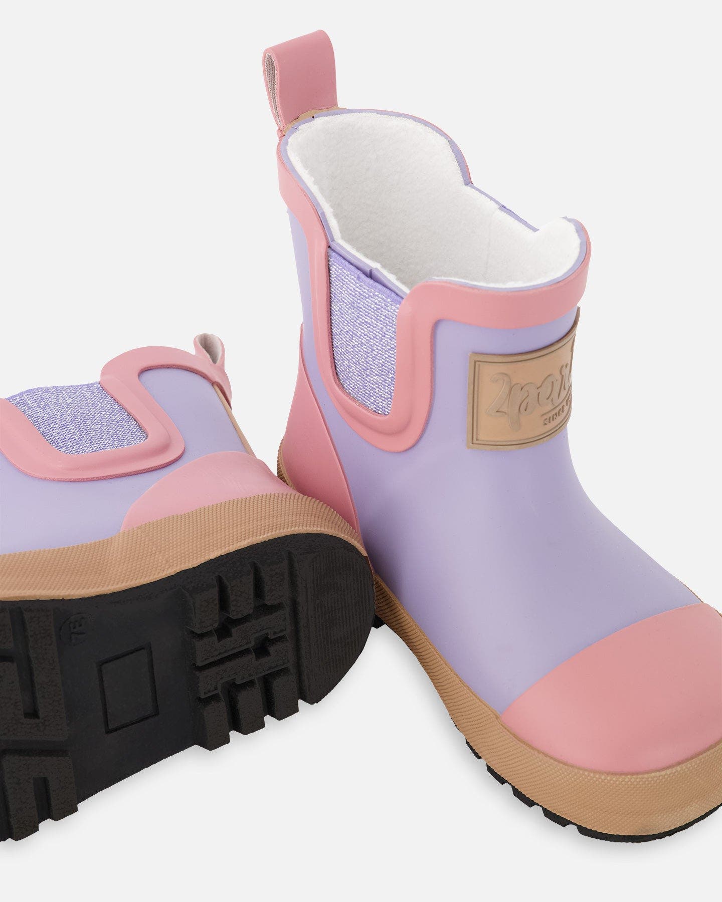 Deux par Deux Girl Short Rain Boots in Natural Rubber, Alternate, color, Lavender