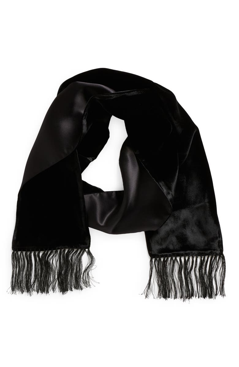 TOM FORD Fringe Satin Scarf, Main, color, Black