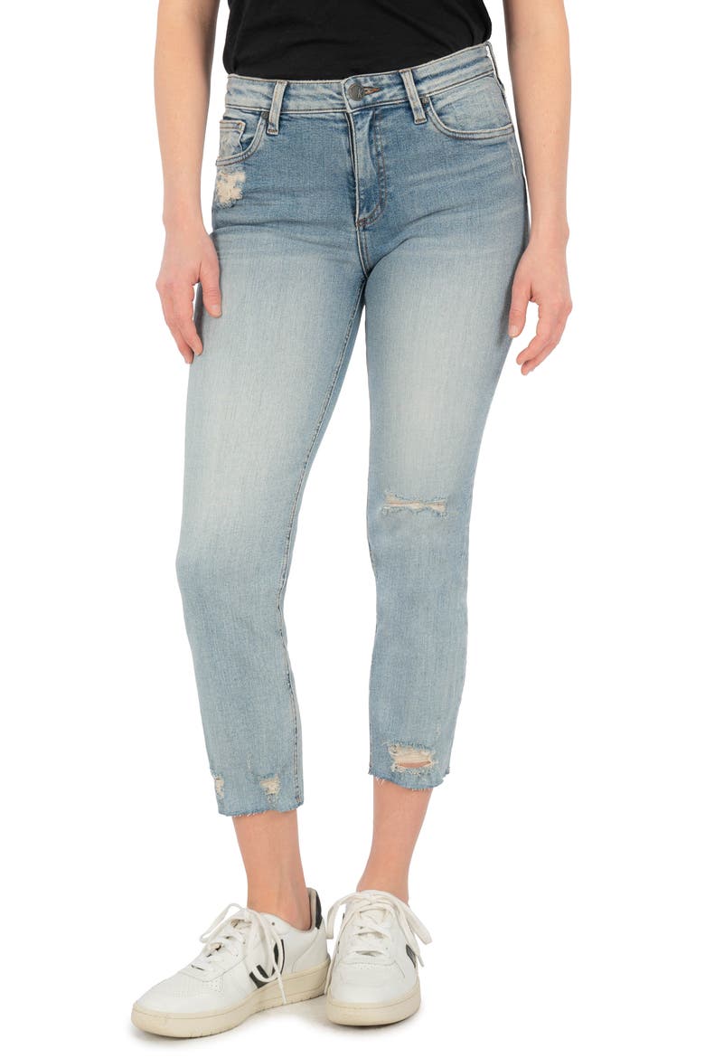 KUT from the Kloth® Rachael Raw Hem Cropped Mom Jeans, Main, color, CACTUS