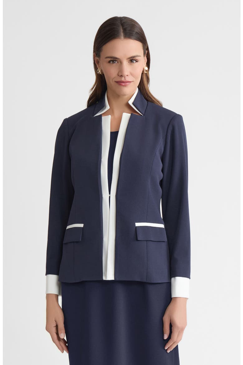 Tailored Two-Toned Stretch Deco Crepe Blazer, Main, color, Indigo/White