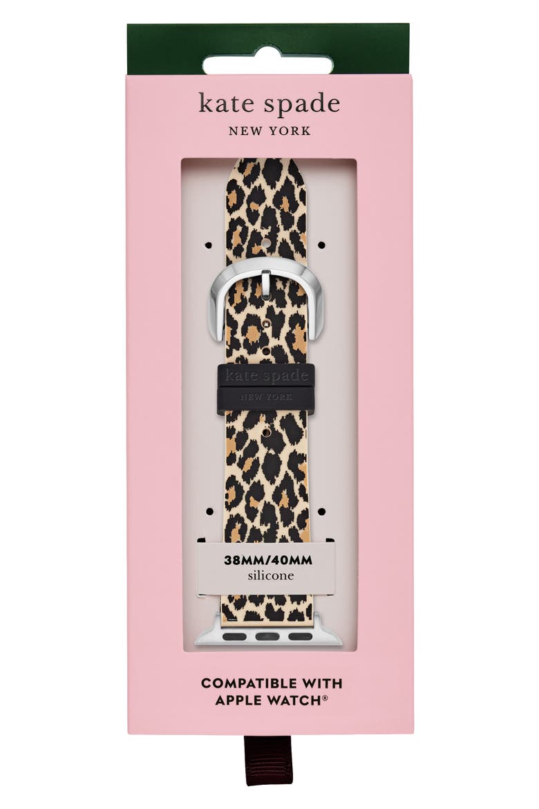 silicone Apple Watch® watchband, Alternate, color, BLACK/ LEOPARD