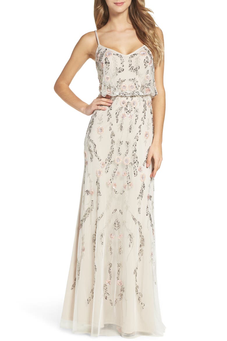 Mesh Blouson Gown, Main, color, IVORY MULTI