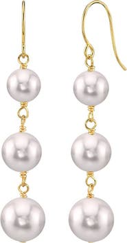 The Pearl Source White Akoya Pearl Triple Drop Earrings