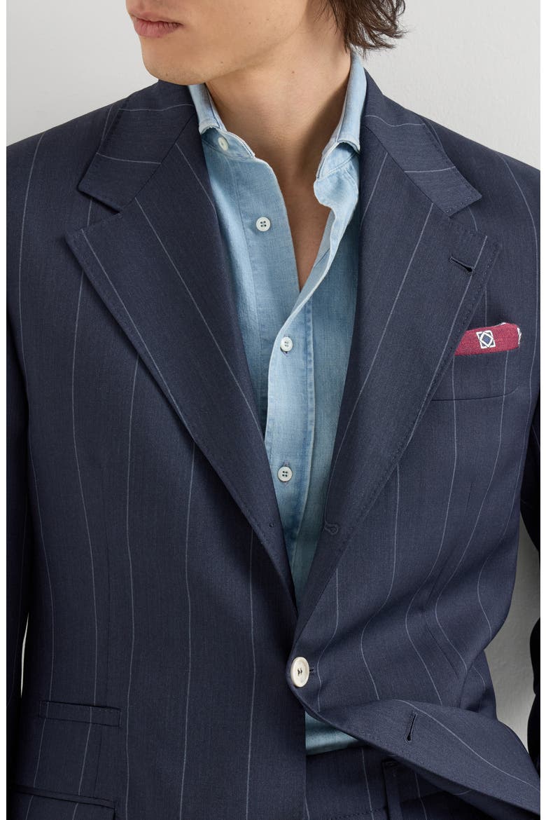 Virgin wool chalk stripe Tailor blazer, Alternate, color, Navy Blue