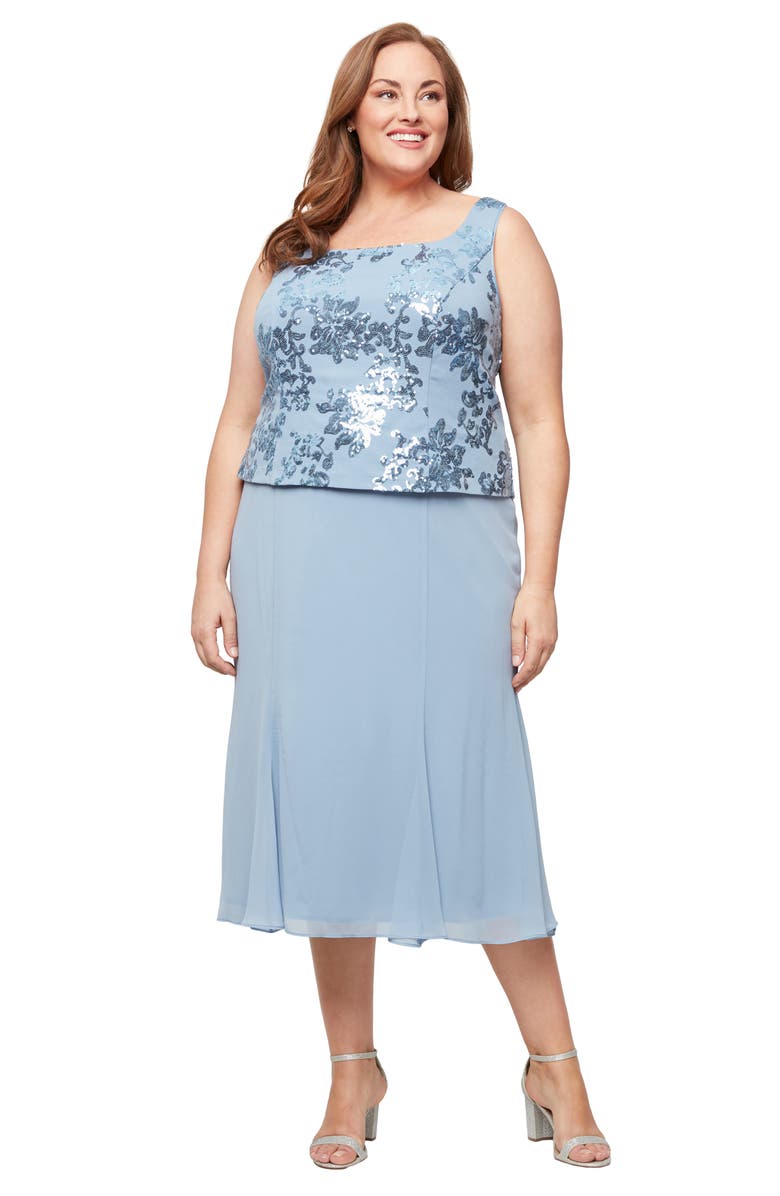 Alex Evenings Sequin Stretch Crepe Cocktail Dress & Jacket, Alternate, color, Dusty Blue