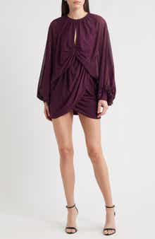 Black Halo Scarlatta Ruched Long Sleeve Cocktail Minidress