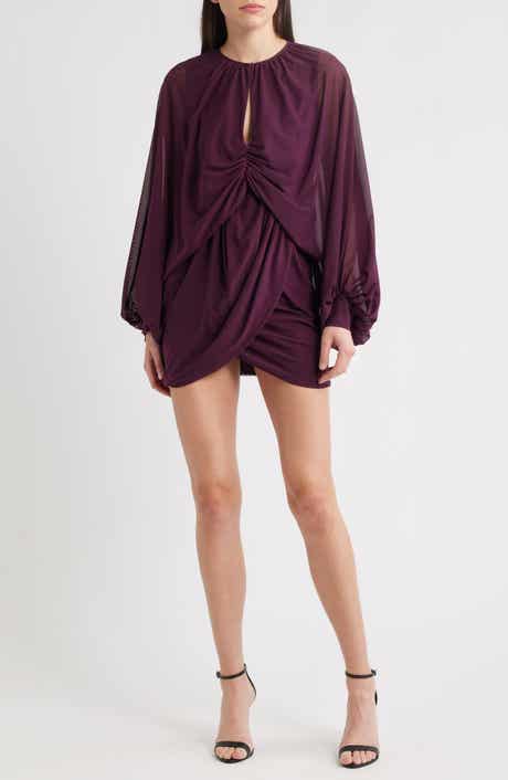 Black Halo Scarlatta Ruched Long Sleeve Cocktail Minidress