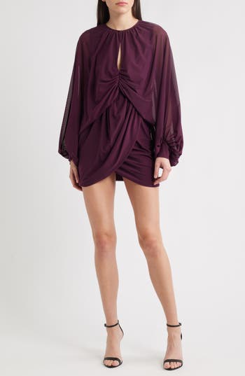 Black Halo Scarlatta Ruched Long Sleeve Cocktail Minidress In Multi