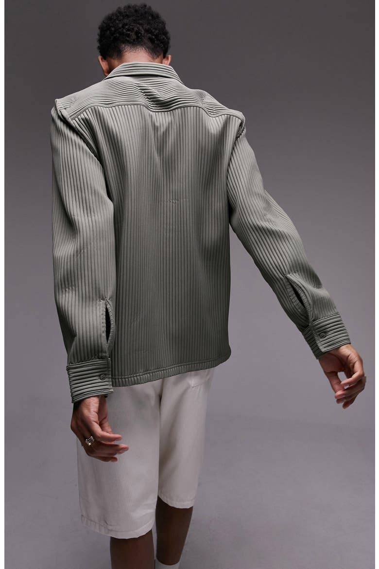 Plissé Button-Up Shirt, Alternate, color, KHAKI