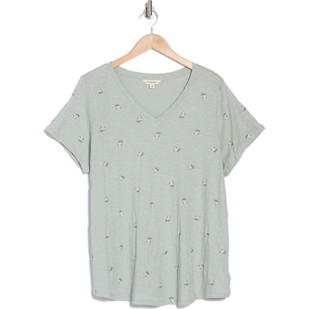 LUCKY BRAND LUCKY BRAND V-NECK BOUQUET EMBROIDERED T-SHIRT