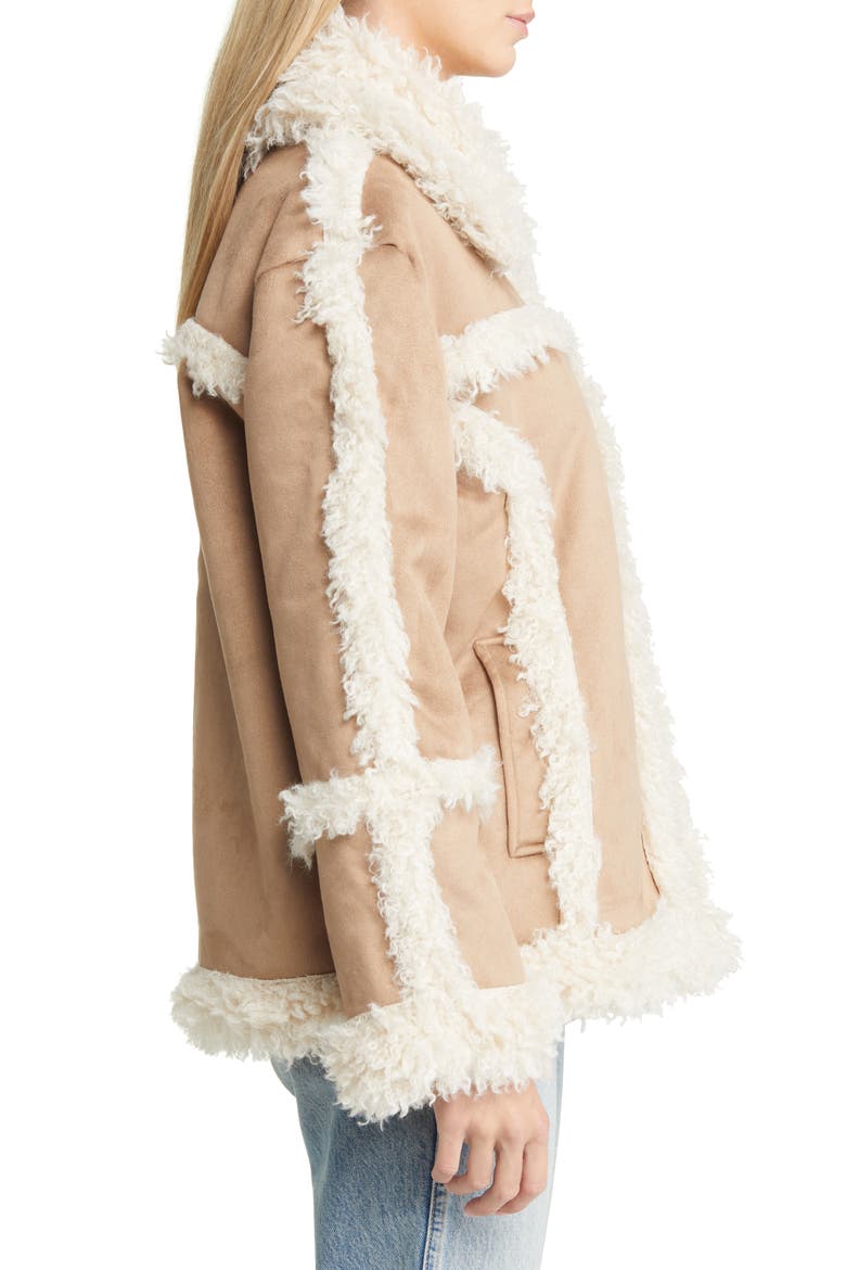 Faux Shearling Coat, Alternate, color, TAN/ IVORY
