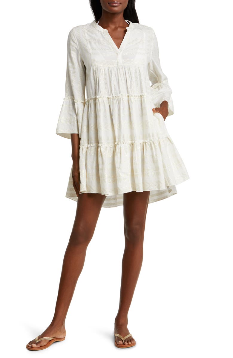 Elan Metallic Bell Sleeve Cover-Up Dress, Main, color, Natural/ Gold