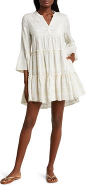 Elan Metallic Bell Sleeve Cover-Up Dress