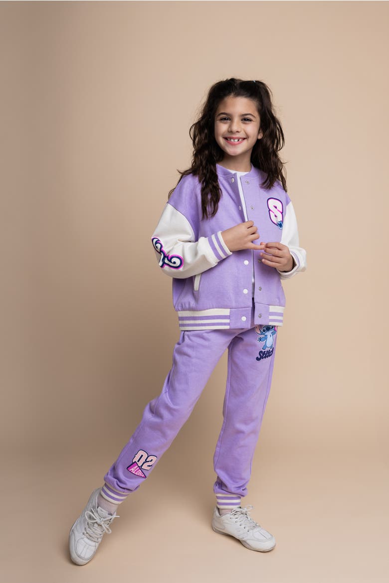 Lilo & Stitch Fleece Varsity Jacket and Joggers Set, Alternate, color, Purple Stitch