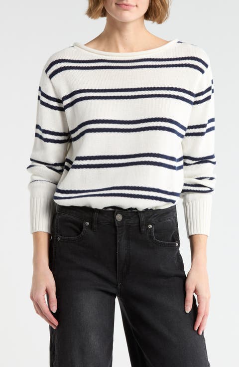 Stripe Boat Neck Crop Sweater