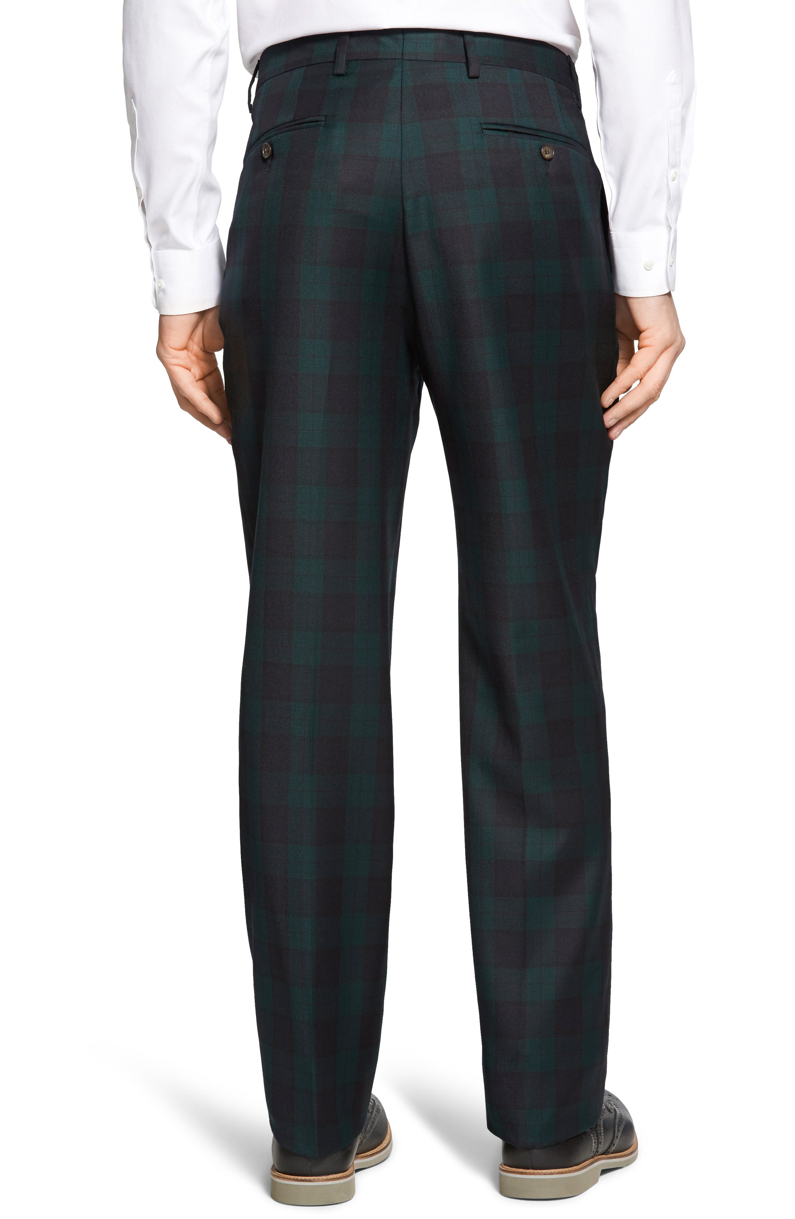 Touch Finish Flat Front Classic Fit Plaid Wool Trousers - image 2