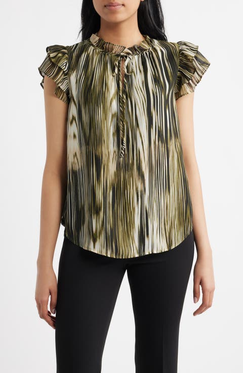 Ruffle Sleeve Tie Neck Top