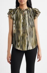 Anne Klein Ruffle Sleeve Tie Neck Top