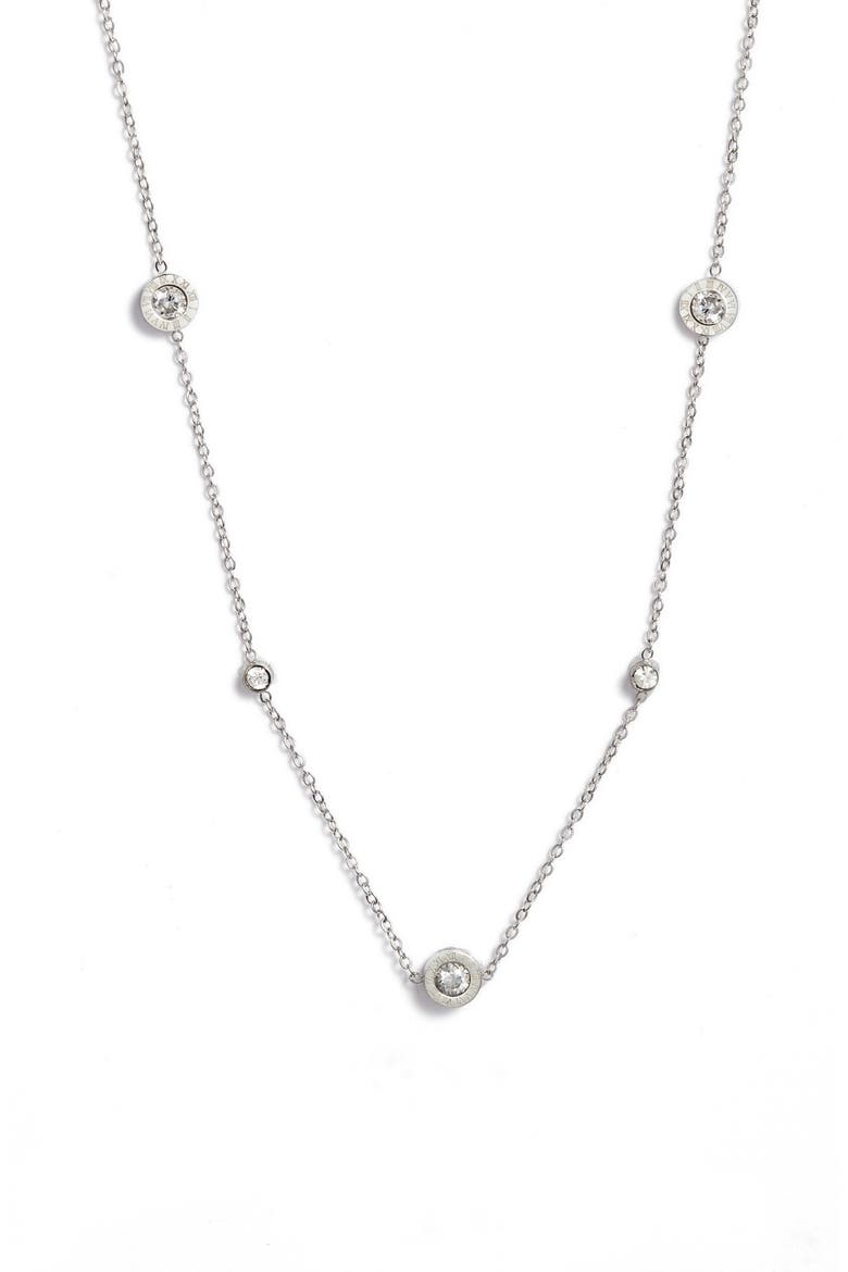 Roman Numeral Charm Necklace, Main, color, RHODIUM