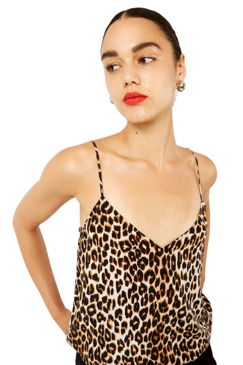 Layla Leopard Print Silk Camisole, Alternate, color, NATURAL