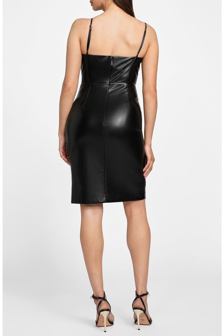 Fergie Ruched Sleeveless Faux Leather Dress, Alternate, color, JET BLACK