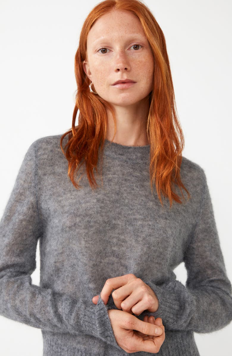 & Other Stories Fuzzy Crewneck Sweater, Alternate, color, Grey Melange