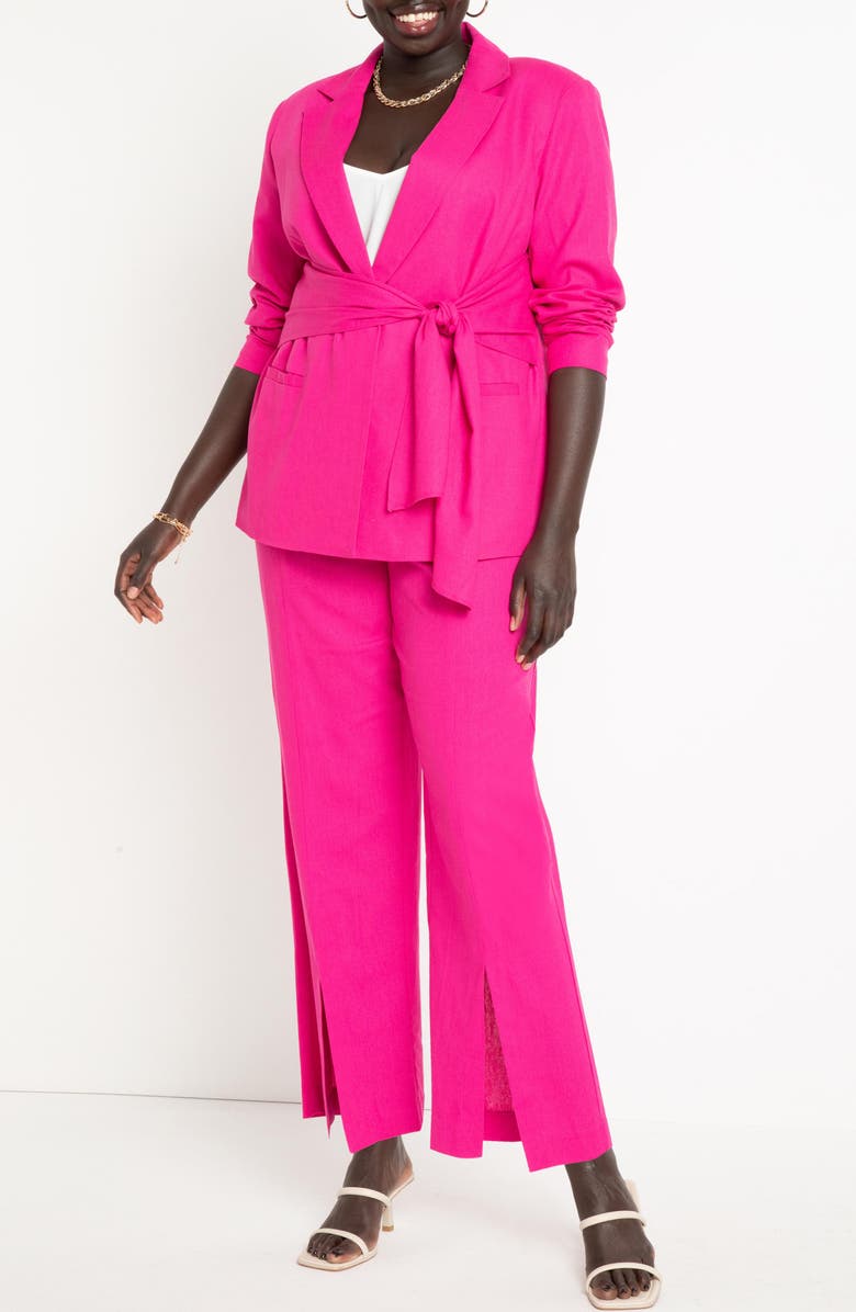 ELOQUII Slit Front Linen Blend Trousers, Alternate, color,