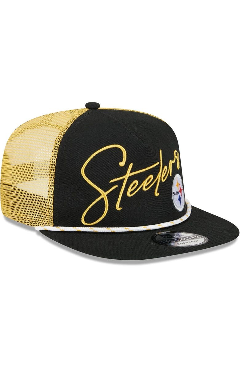 New Era Men's New Era Black Pittsburgh Steelers Script Logo Golfer 9FIFTY Snapback Hat, Alternate, color, 