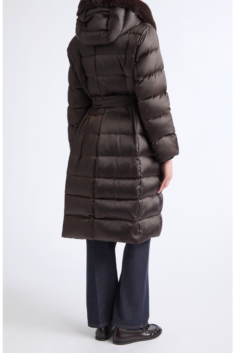 Medusa Belted Puffer Coat with Faux Fur Trim, Alternate, color, BROWN