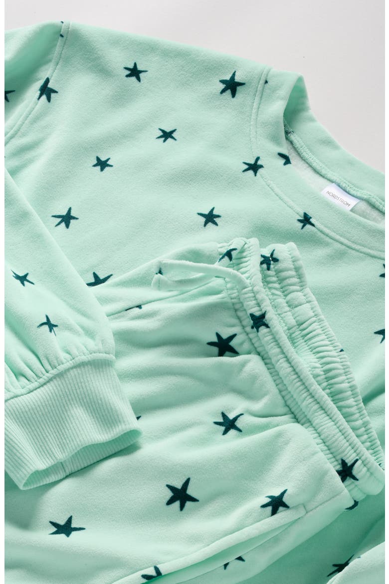 Kids' Sporty Velour Pajamas, Alternate, color, MULTI GREEN STAR DREAMS