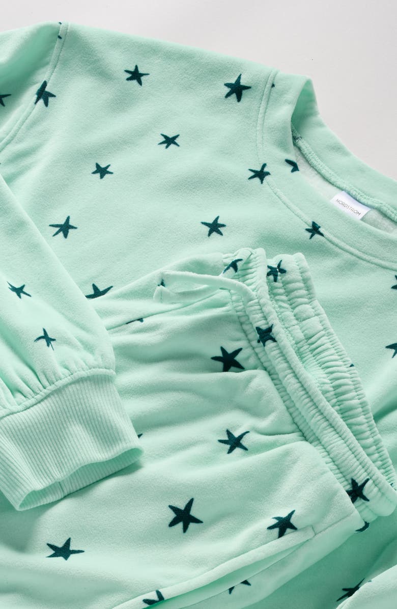 Nordstrom Kids' Sporty Velour Pajamas, Alternate, color, Multi Green Star Dreams
