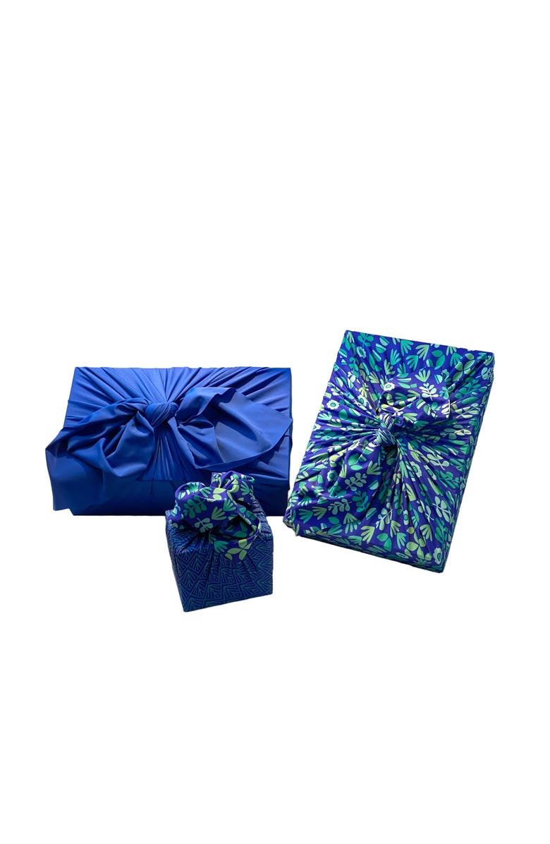 Shiki Wrap Set of 3 - Reusable Cloth Furoshiki Gift Wrap | Blue Botanical, Alternate, color, Blue Botanical