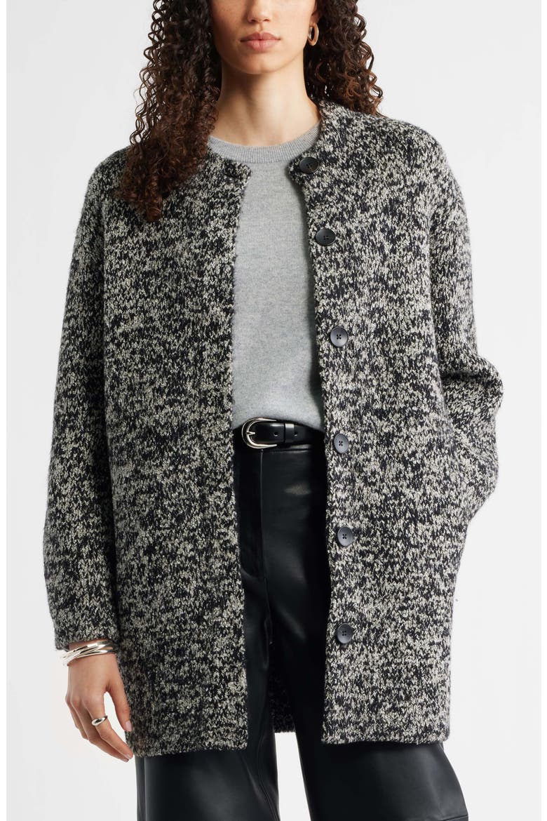 Marled Bouclé Sweater Coat, Main, color, BLACK-IVORY MARL