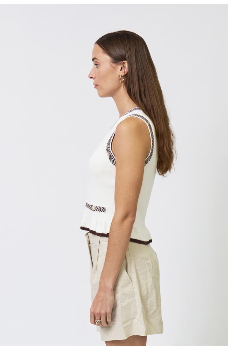 Central Park West Chloe Ruffle Hem Mixed Herringbone Shell, Alternate, color, Ivory/Brown