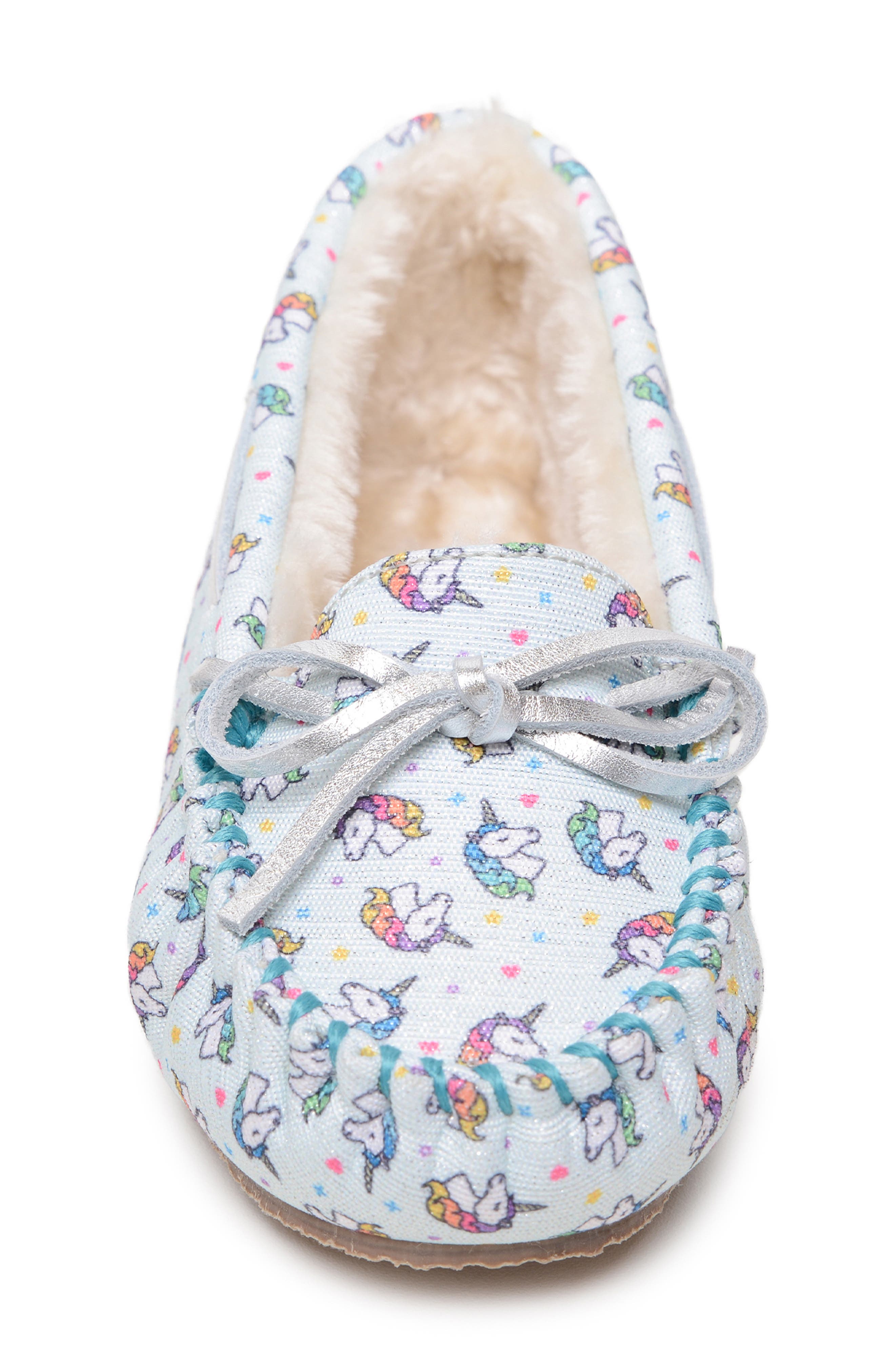 Minnetonka Unicorn Faux Fur Lined Driving Shoe, Alternate, color, 