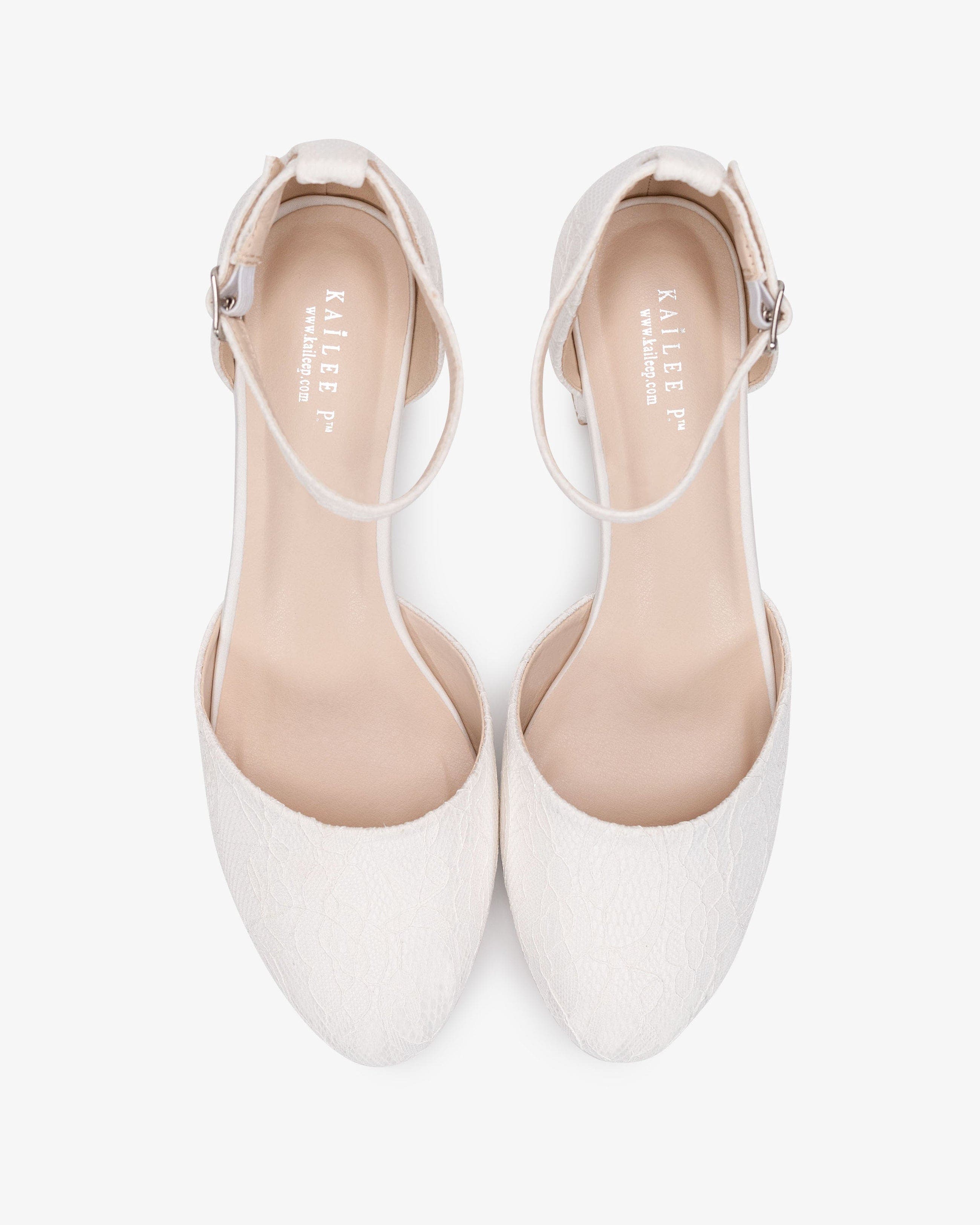 Kailee P Yvonne Lace Round Toe Low Block Heel Wedding Shoes with Ankle Strap, Alternate, color, White