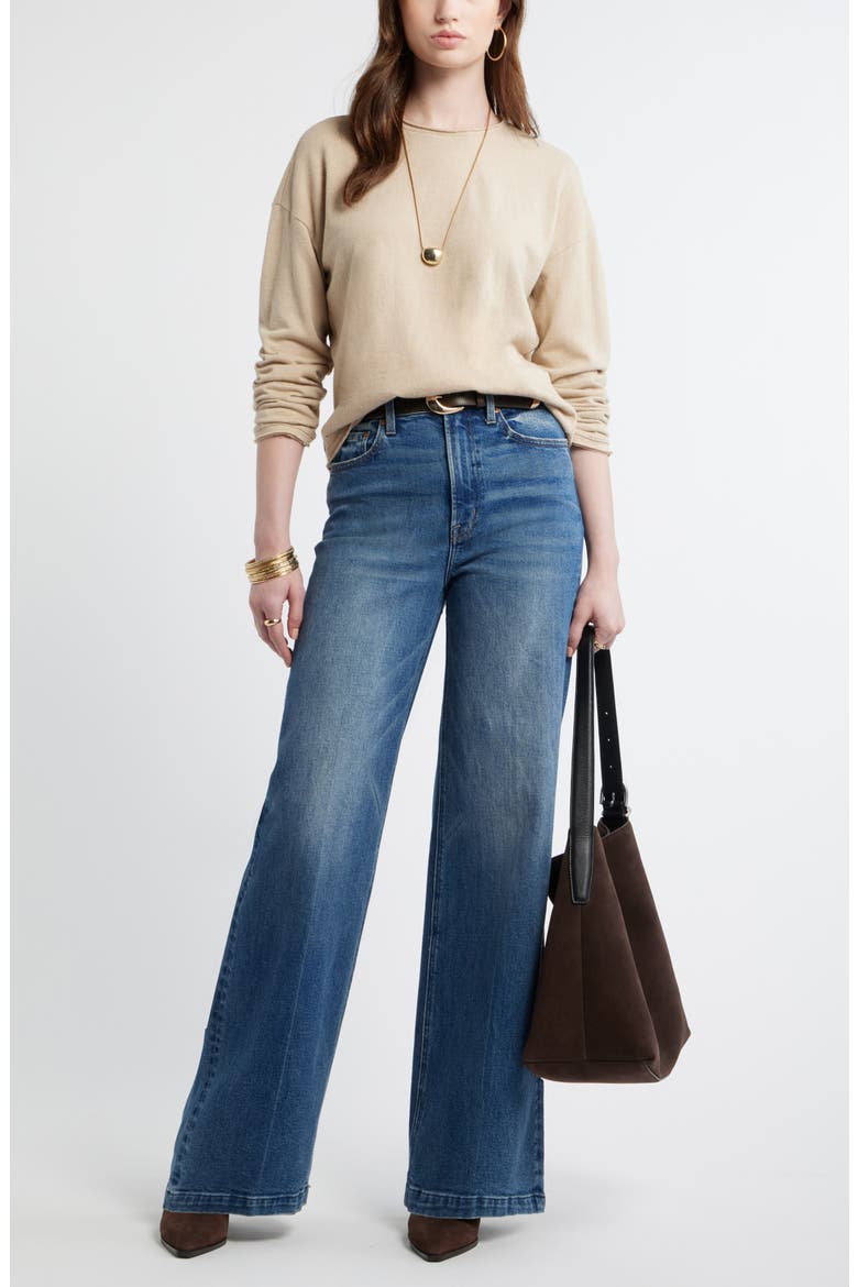 Roll Crewneck Boxy Long Sleeve Cotton Blend Top, Alternate, color, BEIGE HUMUS