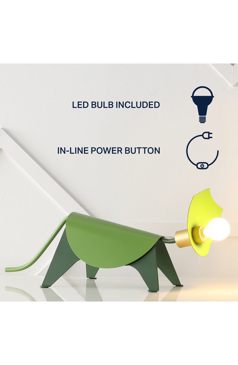 JONATHAN Y Gretchen Modern Industrial Iron Triceratops LED Kids' Lamp, Alternate, color, Green