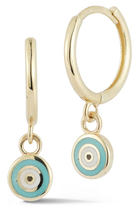 14k Gold Evil Eye Huggie Hoop Earrings