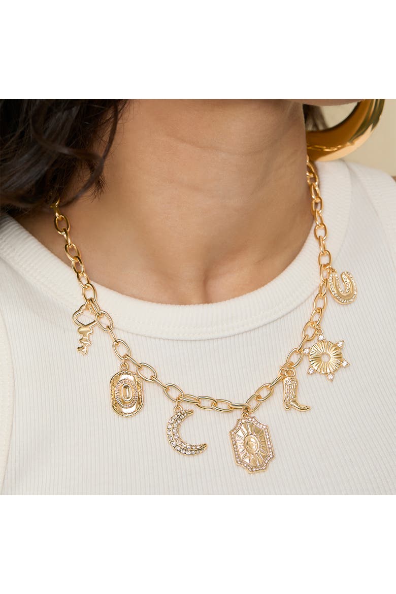 Starburst Charm Necklace, Alternate, color, Gold